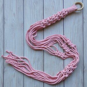 NEW! Pink Boho Macrame Plant Hanger | Hanging Planter Indoor Garden Home Decor